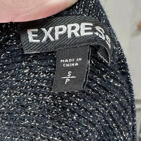 Express womens S black + metallic silver dolman sleeve v-neck sweater - Picture 8 of 8